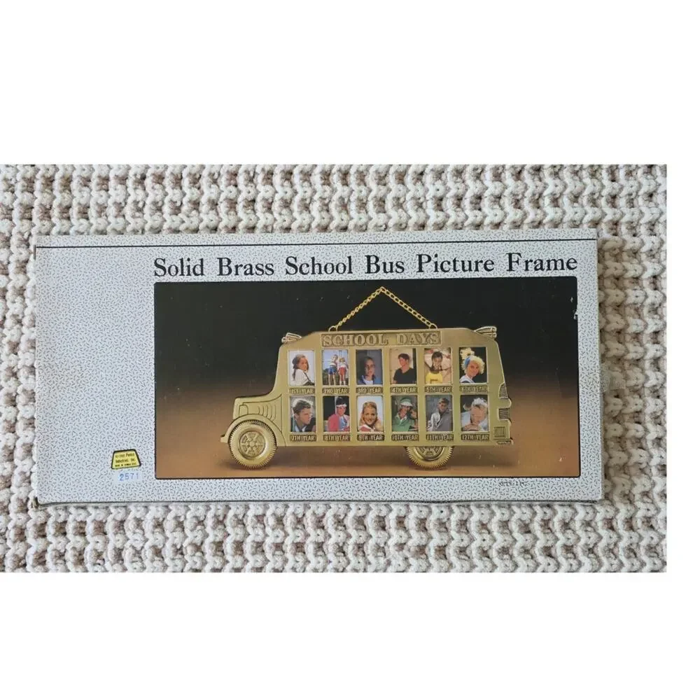 NIB VTG Solid School Bus Picture Frame Through The Years 1st -12th Hang or Easel
